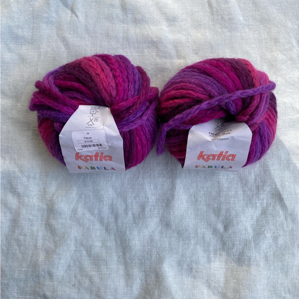 Lot of 2 NWT Katia Fabula 100% superwash Merino wool purple pink 50g yarn balls